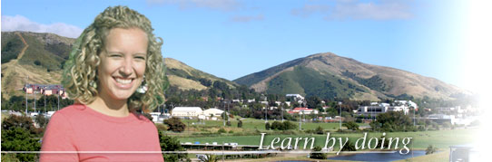 Image of a Cal Poly student and campus background scenery