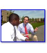 Mark Duethorn, here with Jesse Jean Woodstock 04, teaches an ethics class at Hyde-Woodstock. It is not rare to see Mark deep in a philosophical conversation with another student outside of class. Hyde teachers are known for their extraordinary investment in their students.