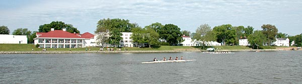 Campus view from the river during crew training